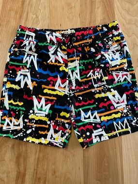 Fresh Prints Bel-Air Stretch Twill Shorts Men’s M 90s  Graffiti Retro Print